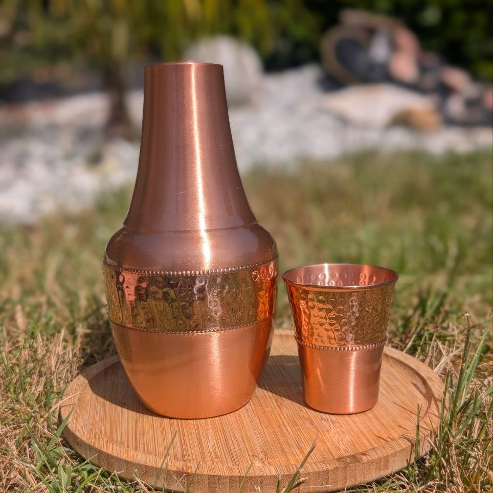 Carafe en cuivre pur 1 litre et son gobelet tradition ayurvédique Usha Pan