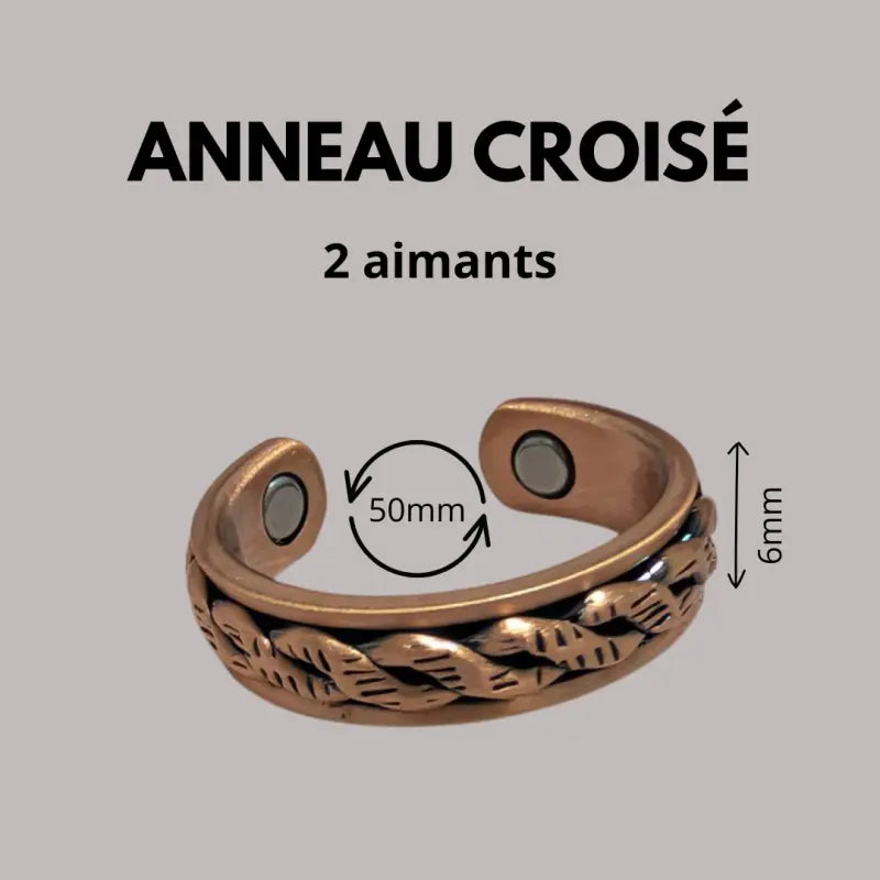Bracelet anneau en cuivre de magnétothérapie avec aimants anneau croisé relief par inalterra.fr