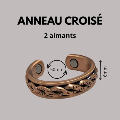 Bracelet anneau en cuivre de magnétothérapie avec aimants anneau croisé relief par inalterra.fr