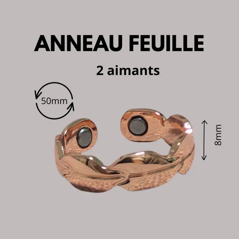 Bracelet anneau en cuivre de magnétothérapie avec aimants anneau feuille par inalterra.fr