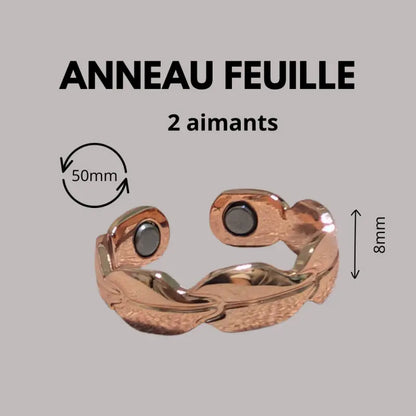 Bracelet anneau en cuivre de magnétothérapie avec aimants anneau feuille par inalterra.fr