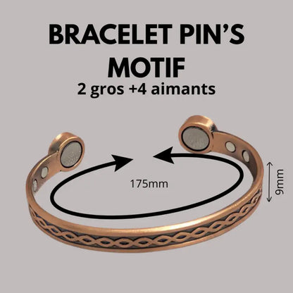 Bracelet anneau en cuivre de magnétothérapie avec aimants pin’s motif par inalterra.fr