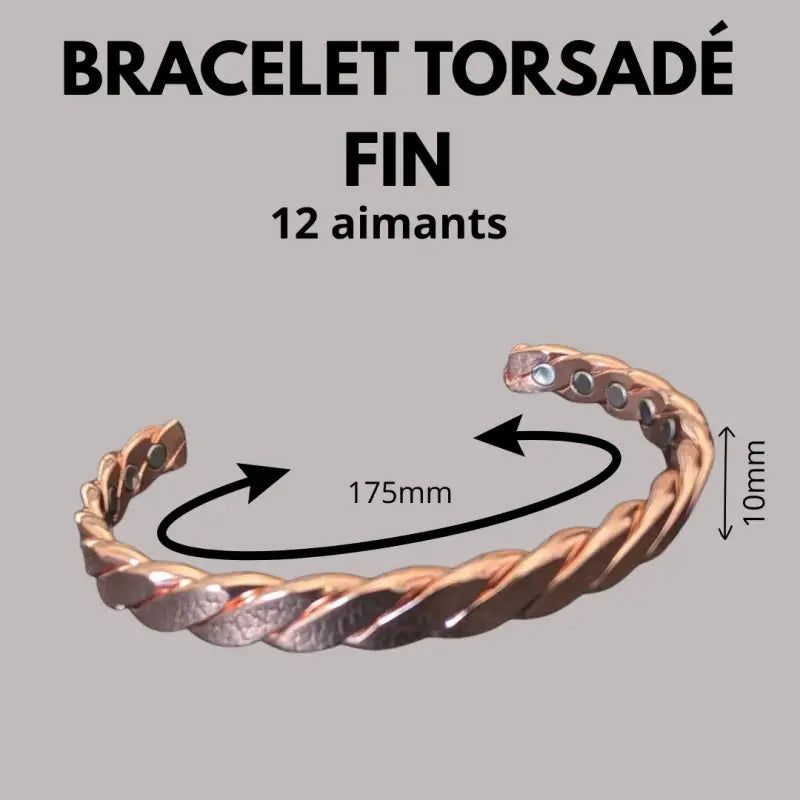 Bracelet anneau en cuivre de magnétothérapie avec aimants torsadé fin par inalterra.fr