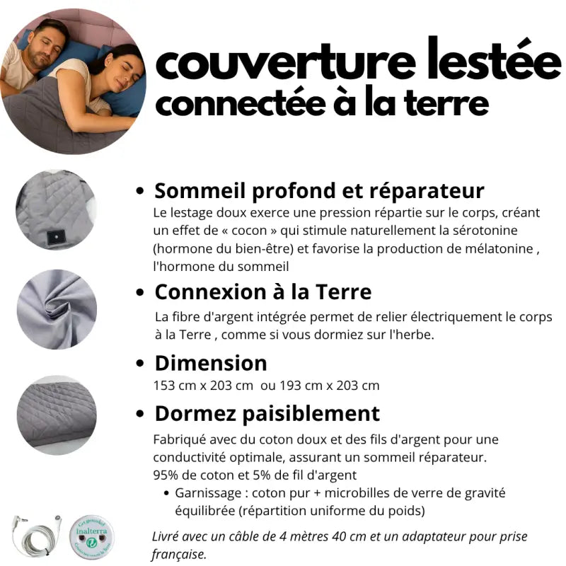 Couverture lestée de connexion à la terre sommeil profond anti-stress et récupération naturelle par inalterra.fr
