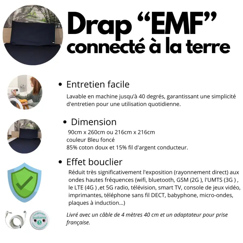 Drap de mise à la terre et anti onde hautes fréquences emf par inalterra.fr