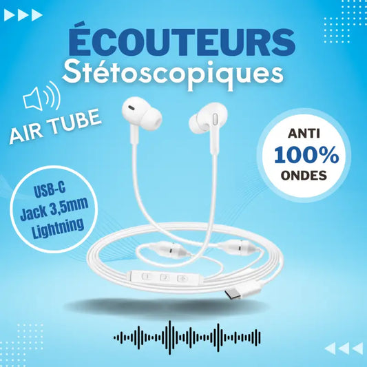 Ecouteurs stétoscopiques air communication iphone/type-c/jack par inalterra.fr