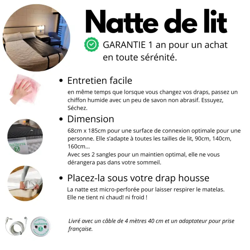 La natte de lit mise à la terre une personne ’terreconnect’ par inalterra.fr