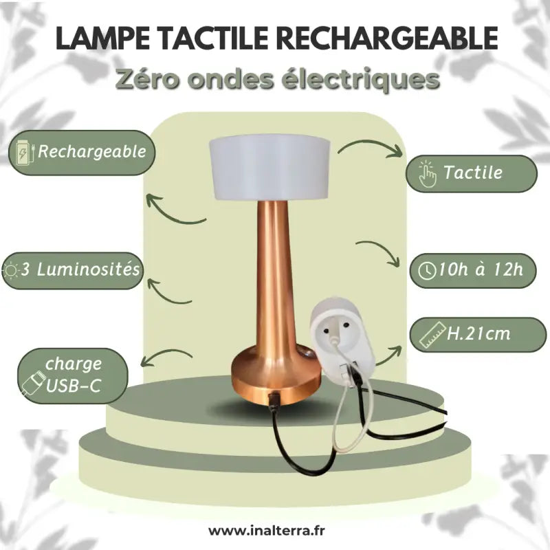 Lampe de chevet tactile et rechargeable ’terra-lampe’ par inalterra.fr