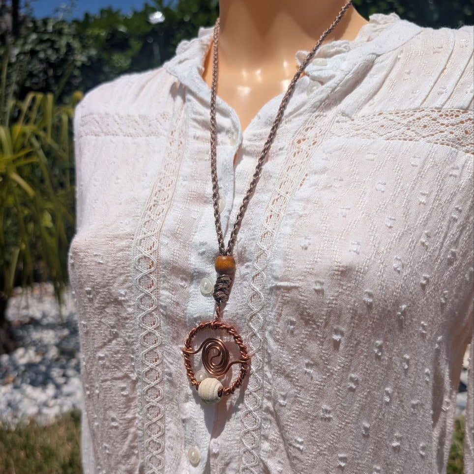 pendentif cuivre artisanale 144hz geometrie sacree