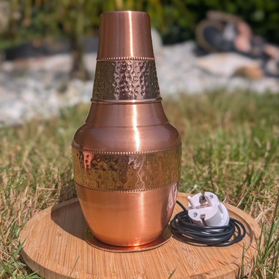 plateau dessous de verre en cuivre pour connexion à la terre gourde, carafe, verre en cuivre ayurveda