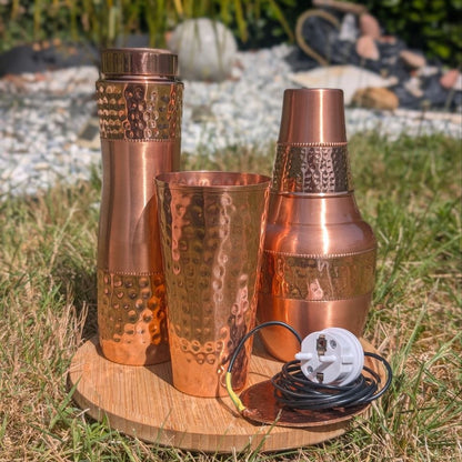 plateau dessous de verre en cuivre pour connexion à la terre gourde, carafe, verre en cuivre ayurveda