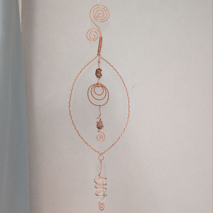 suspention cuivre et cristaux artisanal double spirale geometrie sacree