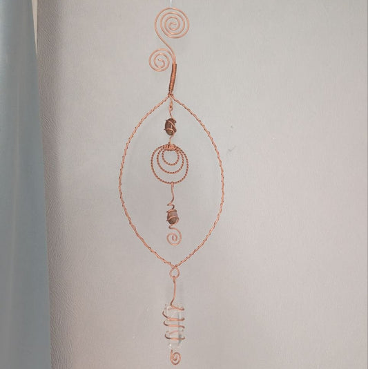 suspention cuivre et cristaux artisanal double spirale geometrie sacree