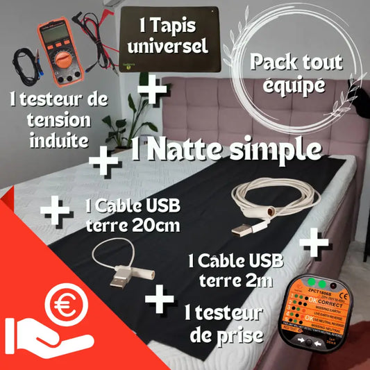 Xpack tout équipé 1 natte + testeur de tension+ prise + tapis universel+ petit et grand câble usb terre par inalterra.fr
